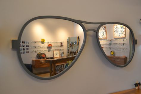 Our Aviator Mirror Eyewear Store Design, Optometry Office, Eyewear Display, Sunglasses Display, Optical Shop, Clinic Design, Providence Ri, Mirror Designs, Window Display