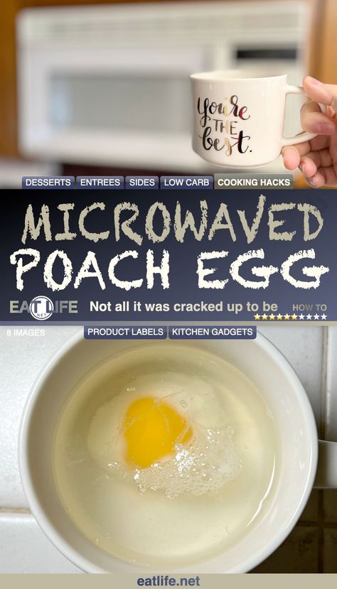 Poach Eggs in the Microwave? Put an egg in a mug, fill with water over the egg, then microwave it for 45 seconds. YMMV depending on the microwave. This did not work for us. It has potential though. Every microwave is different and with some trial and error it would be egg-cellent to dial in the number. Perhaps just around 1 minute for this Microwave? Microwave Poached Eggs In A Cup, Poached Egg In Microwave, Egg In A Mug, Eggs In A Mug, Eggs In Microwave, Microwave Poached Eggs, Poached Eggs Microwave, Eggs In The Microwave, Microwave Ramen