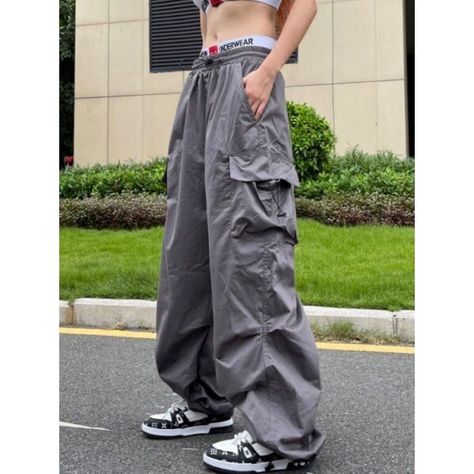 US $13.72 48％ Off | HOUZHOU Y2K Parachute Pants Women Hippie Streetwear Oversize Pockets Cargo Trousers Harajuku Techwear Wide Pantalone Egirl Style Hippie Streetwear, Celana Kargo, Egirl Style, Celana Fashion, Street Punk, Baggy Sweatpants, Baggy Cargo Pants, Versatile Outfits, Loose Pants