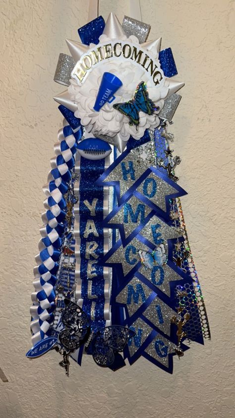 Blue homecoming mum, Texas Football, Homecoming, Homecoming braids Junior High Homecoming Mum, Double Mum Ideas, Two School Homecoming Mum, Homecoming Garders For Guys Diy, Thigh Mums Homecoming, Sophomore Mum Homecoming, Cheer Homecoming Mums Ideas, Homecoming Mum Ideas Texas, Kindergarten Homecoming Mum