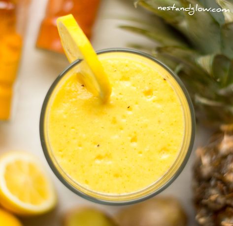 Natural Cough and Cold Syrup Recipe - Pineapple, lemon, ginger, turmeric Cider Drink Recipes, Lemon Ginger Turmeric, Soothe A Sore Throat, Cough Syrup Recipe, Natural Cough Syrup, Protein Shake Smoothie, Plant Based Recipes Easy, Smoothies With Almond Milk, Healthy Plant Based Recipes