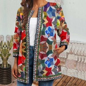 Quilted Coat Pattern, Quilted Jacket Pattern, Plaid Jacket Women, Quilted Clothing, Plus Size Jacket, Patchwork Clothes, Patchwork Coat, Silk Chiffon Fabric, Quilted Clothes