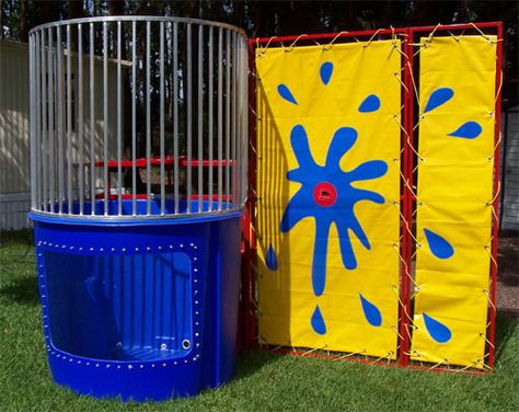 Looking for Great Dunk Tank Rentals? Clown Around Party Rentals Has the Best Dunk Tanks for Hot Days So Rent a Dunk Tank For Your Event and Let the Fun Begin! Dunking Booth, Carnival Fundraiser, Party Rentals Equipment, Moon Bounce, Inflatable Rentals, Carnival Theme Party, Dunk Tank, Bounce House Rentals, Carnival Ideas