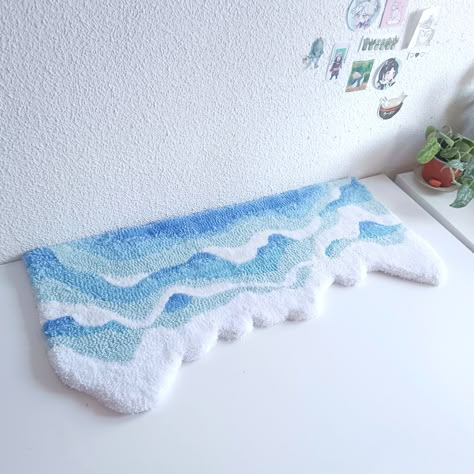 Sea Rug, Ocean Room Decor, Ocean Rug, Tufting Diy, Tufting Rug, Ocean Room, Funky Rugs, Beach Rugs, Waves Beach