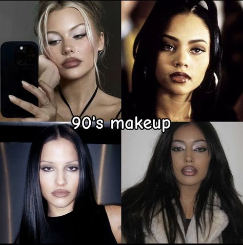 90s Fine Makeup, 90’s Eyebrows, Eyeshadow Looks Black, 90s Cool Toned Makeup, 200s Makeup Look, 90 Makeup Inspiration, 90s Bombshell Makeup, Id Makeup Photo, Dear Peachie Makeup