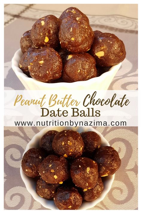 #mealprep Peanut Butter Chocolate Date Balls! Check out the recipe: www.nutritionbynazima.com Date Peanut Butter, Eid Baking, Date Balls, Date Recipes, Registered Dietitian Nutritionist, Butter Chocolate, Peanut Butter Chocolate, Natural Peanut Butter, Energy Bites