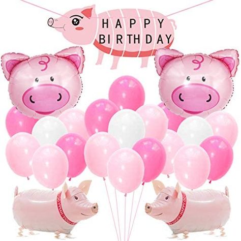 Pig Birthday Party Decorations, Pig Birthday Decorations, Pig Birthday Theme, Piggy Party, Pig Baby Shower, Shower Toys, Pig Balloon, Banner For Birthday, Balloons Happy Birthday