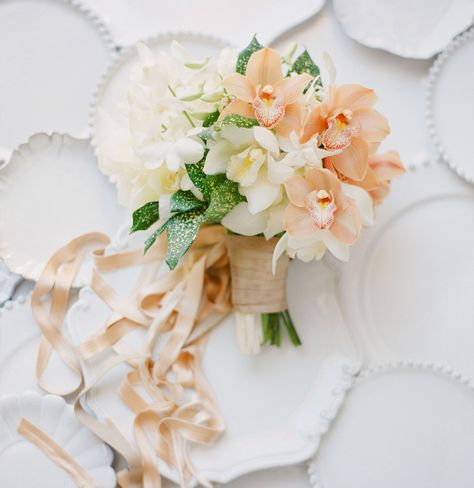 Pastel Tropical Bouquet Peach Orchid, Cuban Wedding, Cuba Wedding, Orchid Bridal Bouquets, Orchids Wedding, Orchid Bouquet Wedding, Villa Photography, Jose Villa Photography, Wedding Peach