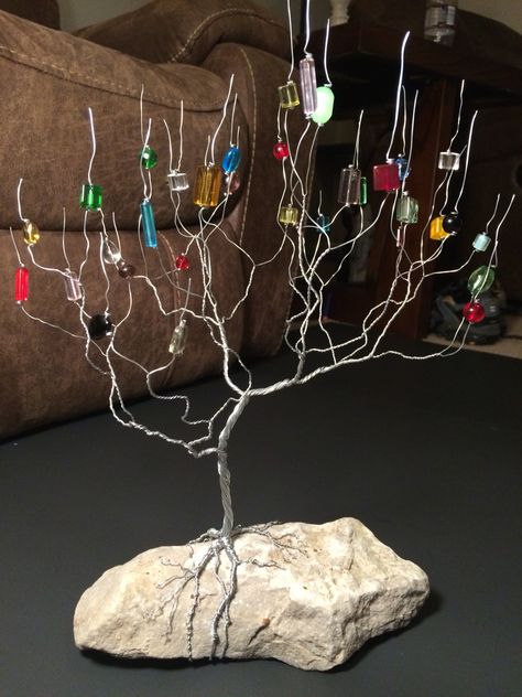 Wire tree with beads. Tree With Beads, Wire Tree Sculpture Diy How To Make, Wire Tree With Beads, Large Wire Tree Sculpture, Beaded Wire Art, Wire Tree Sculpture The Home Depot, Display Tree, Tree Of Life Beads And Wire, Wire Sculptures