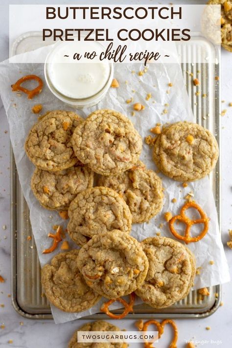 Cookies No Chill, Salty Pretzels, Healthy Thanksgiving Desserts, Cookie Recipes For Kids, Pretzel Cookies, Butterscotch Cookies, Pretzels Recipe, Cake Recipes From Scratch, Butterscotch Chips