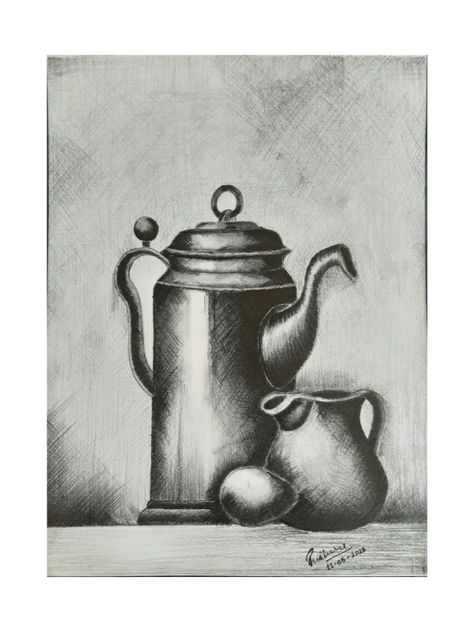 #crosshatching #shading #still life Hatching technique on symmetrical shapes Cross Shading Drawing, Still Life Drawing 3 Objects, Cross Hatching Still Life, Still Life Hatching, Hatching Drawing Sketches Easy, Cross Hatching Drawing Easy, Shading Still Life, Still Life Sketch Easy, Crosshatching Shading