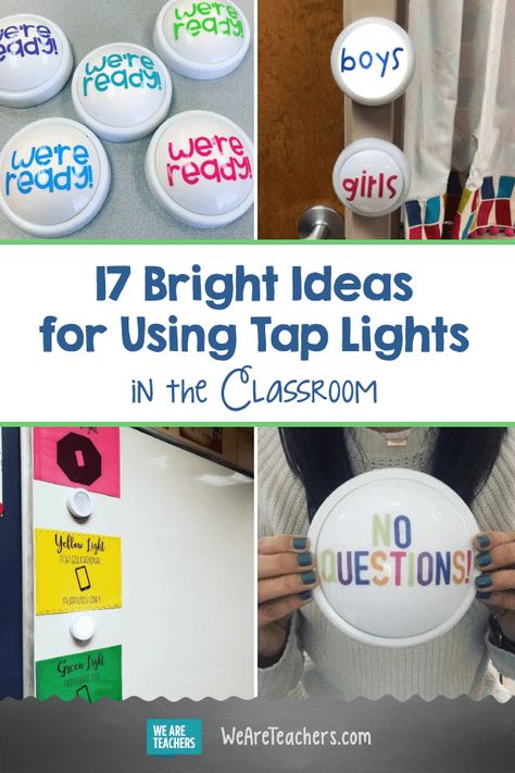 17 Bright Ideas for Using Tap Lights in the Classroom. Teachers use tap lights in the classroom to get students' attention, monitor noise levels, teach reading skills, and so much more. #classroomideas #classroomsetup #classroomdecor #teaching #teacher Lights In The Classroom, Noise Level Classroom, Classroom Storage Solutions, Math Classroom Decorations, Teaching Secondary, Clever Classroom, Teach Reading, Elementary Learning, We Are Teachers