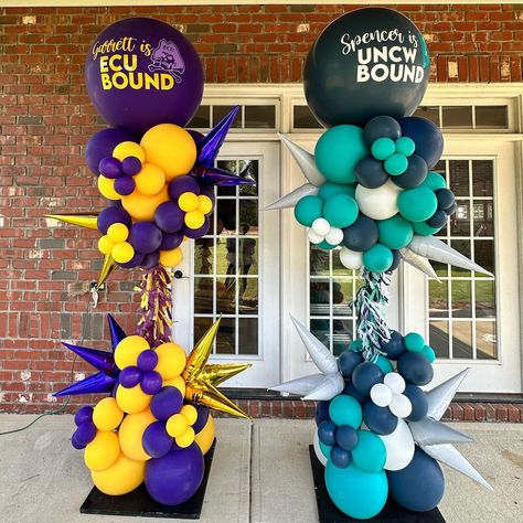 Couple of KANGO Crazy Towers for some college bound boys! Congrats to the Hales’ ✨ | Instagram College Bound Party Ideas, Homecoming Balloons, College Balloons, Trunk Party Ideas College, Livingstone College, College Homecoming, High School Graduation Party Ideas, College Banner, Graduation Chalkboard