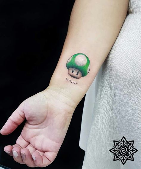 Fancy Tattoo, Mario Tattoo, Mushroom Tattoo, Sticker Tattoo, Small Tats, Tattoo Trend, Mushroom Tattoos, One Piece Tattoos, Tattoo Skin