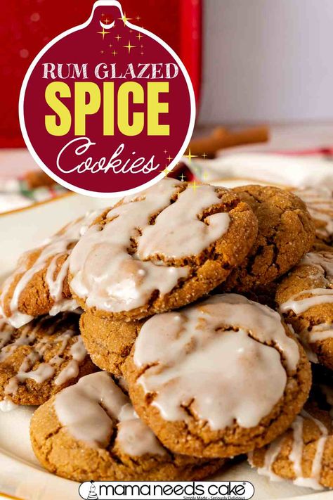 These Spice Cookies are made with a blend of warm spices and iced with a sweet rum glaze. Iced Spice Cookies, Rum Cookies, Archway Cookies, Ginger Spice Cookies, Spice Cookie Recipes, Cookie Glaze, Holiday Baking Recipes, Mulling Spices, Ginger Bread Cookies Recipe