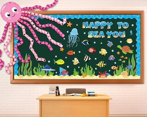 Animal Bulletin Board, Ocean Bulletin Board, Sea Ideas, Daycare Themes, Ocean Theme Classroom, Board Classroom, Birthday Bulletin Boards, Animal Cutouts, Underwater Theme