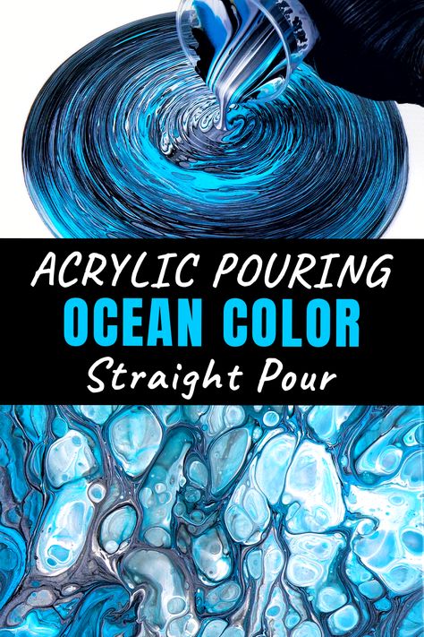 Acrylic Pouring Straight Pour Ocean Pour Painting, Fluid Art Color Combinations, Acrylic Paint Pouring Techniques, Ocean Color Palette, Artistic Crafts, Pour Painting Techniques, Abstract Ocean Painting, Pour Paintings, Marbling Techniques