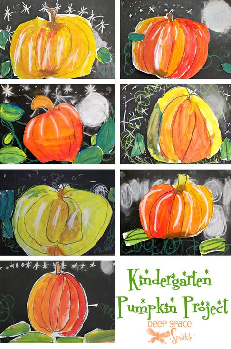 Kinder-pumpkins  --  I think I'm going to have to round up some nieces and nephews and give this a try.  Looks like lots of fun.  It would be fun to add a "field trip" to the pumpkin patch beforehand for inspiration when drawing their pumpkins. Pumpkin Art Project, Pumpkins Kindergarten, Kindergarten Art Lessons, Deep Space Sparkle, Halloween Kindergarten, Kindergarten Art Projects, Fall Art Projects, Pumpkin Projects, Free Teacher