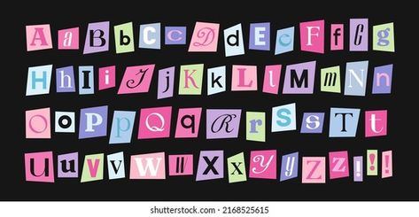 Scrapbooking Letters Alphabet, Pink Magazine Letters, Magazine Alphabet Letters, Magazine Letters Aesthetic, Letters Aesthetic Alphabet, Pink Letters Alphabet, Magazine Letter Cutouts, Y2k Alphabet, Y2k Letters