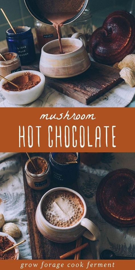 Mushroom Hot Chocolate: Mushroom Drink Recipe - If you're looking for the best hot chocolate recipe to make this winter that's not only good tasting but good for you, you'll love this medicinal mushroom hot chocolate made with reishi mushroom and lion's mane mushroom. Mushroom Hot Chocolate Recipe, Mushroom Cacao Recipe, Mushroom Powder Drink Recipes, Mushroom Hot Chocolate, Mushroom Drink, Best Hot Chocolate Recipe, Hormone Healing, Creamy Hot Chocolate Recipe, Winter Desserts Easy