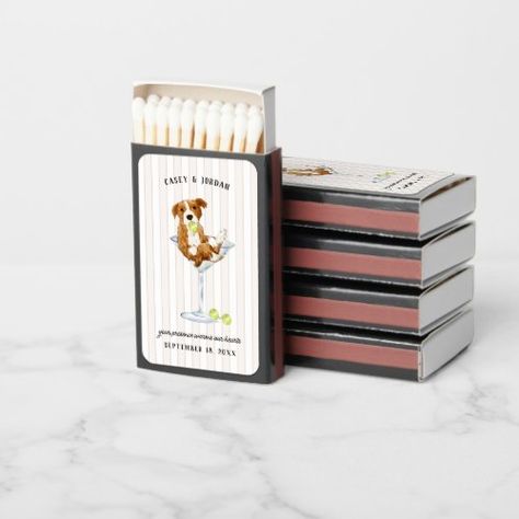 $42.50 | Cute Watercolor Pet Dog Wedding Favor #monogram, dog, cute watercolor pet portrait, pet favors, watercolor, illustrated matchbox, matchbook favors, martini, custom pet portrait, preppy stripes Matchbox Wedding Favors, Personalized Match Boxes, Awesome Bachelorette Party, Chic Bridal Showers, School Supplies Shopping, Personalized Matches, Cute Watercolor, Small Candles, Dog Wedding