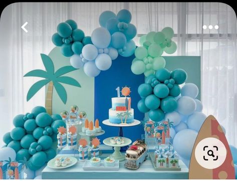 Surf Birthday Party, Surf Birthday, Baby First Birthday Themes, Ocean Birthday Party, Deco Ballon, Surf Party, Boys 1st Birthday Party Ideas, Beach Birthday Party, Ocean Birthday