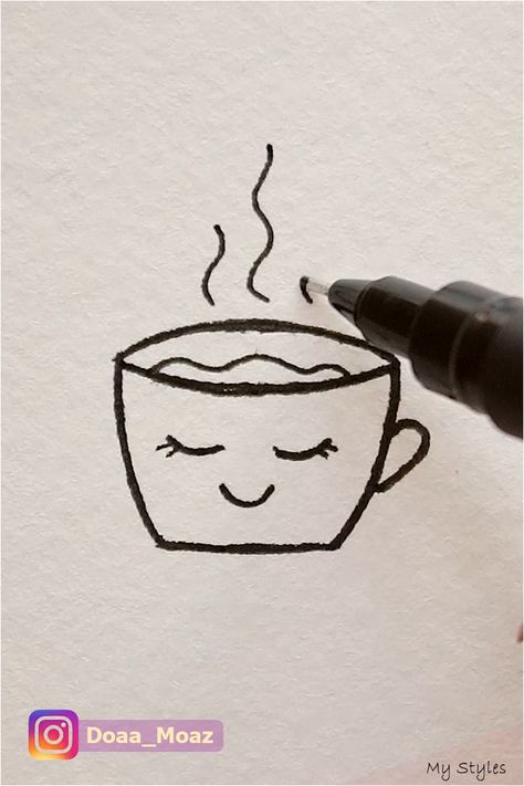 How to draw a cute coffee cup #origami #videos #tattoo Beautiful Pencil Drawings, Coffee Cup Art, Simple Drawings, Cute Coffee Cups, Art Mignon, Cool Pencil Drawings, Easy Doodles, Art And Painting, Easy Doodle Art