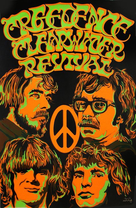 Hippie Bands, Concert Poster Art, Hippie Posters, Vintage Concert Posters, Rock Band Posters, Black Light Posters, Vintage Music Posters, Creedence Clearwater Revival, Rock Posters