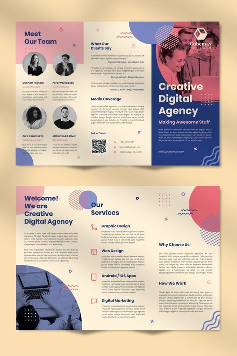 Print Design Brochure, Brochure Design Layouts, Brochure Graphic, Art Brochures, Brochure Design Creative, Brochure Design Layout, Brochure Inspiration, Trifold Brochure Design, Brochure Template Layout