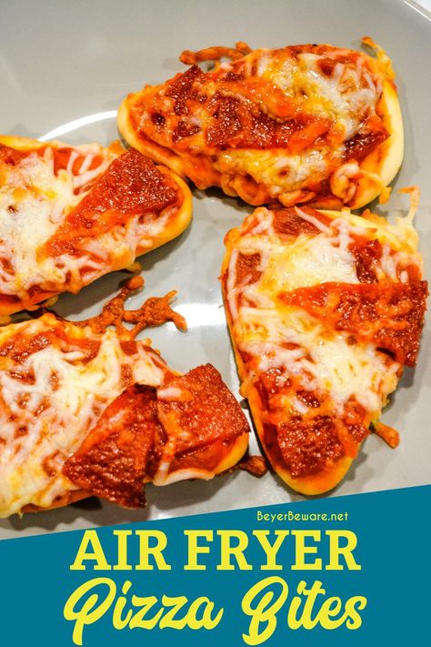 Air fryer pizza bites on naan bread are a simple snack or lunch made with naan bites, pizza sauce, pepperoni, and cheese and cook quickly in the air fryer or Ninja Foodi. Working Mom Meals, Mini Naan, Pepperoni Pizza Bites, Naan Bread Pizza, Pepperoni And Cheese, Naan Pizza Recipes, Air Fryer Pizza, Naan Pizza, Pizza Snacks