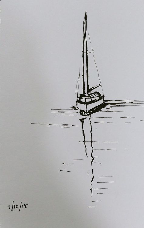 Pen drawing of sailing boat Sailing Tattoo, Sailboat Drawing, Boat Sketch, Boat Tattoo, Pencil Drawing Ideas, Pen Art Work, Boat Drawing, Boat Art, 수채화 그림