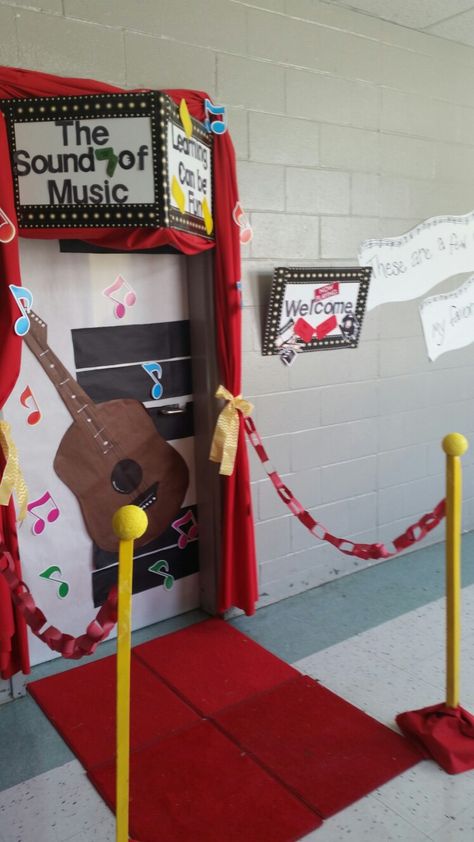 Music Day Decorations School, Music Displays Classroom, Rock And Roll Room Transformation, Music Room Decorations School, Music Door Decorations, Music Room Door, Music Theme Classroom Ideas, Music Classroom Door, Stall Decorations