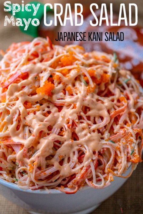 Japanese Crab Salad, Spicy Crab Salad, Kani Salad, Sushi Recipes Homemade, Crab Salad Recipe, Spicy Crab, Homemade Sushi, Spicy Mayo, Crab Salad