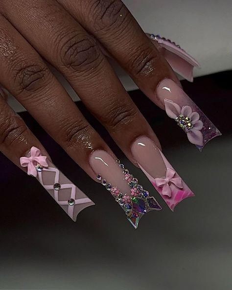 Pink Acrylic Nail Designs, Nails With Pink, Cute Pink Nails, Weak Nails, Hard Nails, Glamour Nails, Girly Acrylic Nails, French Acrylic Nails, Dope Nail Designs