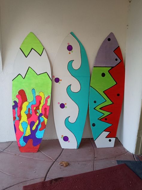 Diy Surfboard Decor Cardboard, Diy Surfboard Decor, Cardboard Surfboard, Hawaiian Luau Food, Luau Food, Spring Dance, Surfboard Decor, Vbs 2024, Vbs Ideas