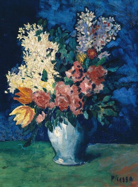 Pablo Picasso. Flowers, 1901. Picasso Flowers, Pablo Picasso Artwork, Picasso Cubism, Famous Artists Paintings, Pablo Picasso Paintings, Picasso Paintings, Picasso Art, Art Society, Georges Braque