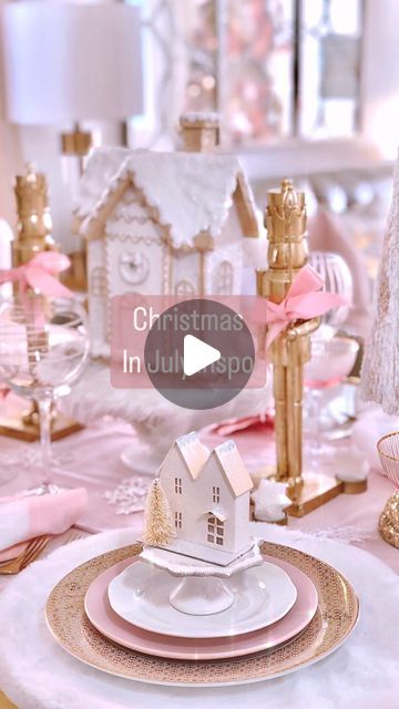 Linda Schuster Vartanian 🌸Home Decor🌸Seasonal decorating on Instagram: "Oh my goodness I didn’t think I would do this but here goes🫣…Sharing for #ChristmasInJuly 😁☺️😅  I hope you don’t mind and please know that this in no way implies that I want the Summer to rush by and be over, not at all! This is purely for inspiration and to spark ideas for Christmas 2024. ✨💖🌸🎅🏻🌸💖✨  I always design a couple of holiday tablescapes in my home every Christmas and with this one, I created a whimsical festive vibe embracing my love for the soft colour palette of blush pink, creamy white and gold for a dreamy festive feel! Adding trees, snowflakes, cute golden nutcrackers and gingerbread houses in both big and small sizes gave my table design the fairytale feel I was going for. ✨⚜️🌸🤍🏰🤍🌸⚜️✨  I Pink Christmas Tablescapes, Christmas Dishware, Pink Christmas Table Setting, Place Settings Christmas, Nutcracker Gingerbread, Pink Christmas Table, Christmas Table Scape, Christmas Decor Craft, Christmas Pastel