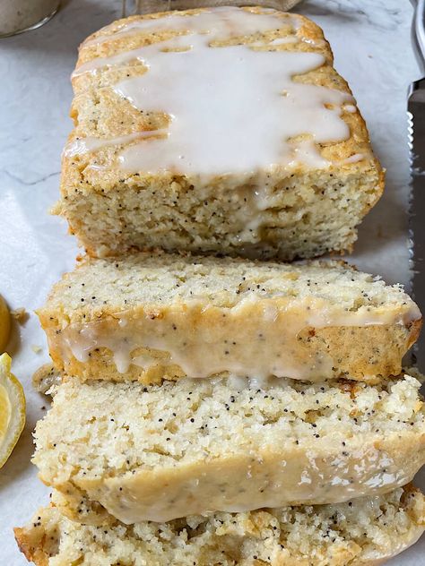 Sourdough Lemon Poppy Seed Bread! - The Hint of Rosemary Lemon Poppyseed Scones Recipe, Poppy Seed Bread Recipe, Bread Recipe For Beginners, Sourdough Lemon, Seed Bread Recipe, Lemon Poppy Seed Loaf, Poppy Seed Cake Recipe, Sourdough Desserts, Lemon Poppy Seed Bread