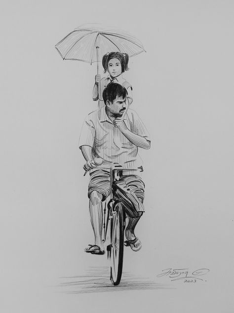 Father drawing, cycle drawing, father and daughter, sketching, line sketch, Avinash artist, Memory Sketch Drawings, Father Daughter Sketch Drawing, Bicycle Drawing, Tattoos For Dad Memorial, Cycle Drawing, Memory Drawing, Sketch Images, Bike Drawing, Bike Sketch