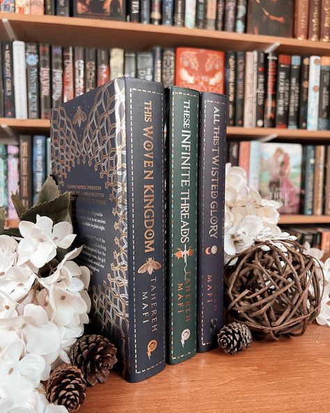 Books Aesthetic Bookshelves, Fantasy Book Aesthetic, Fantasy Bookshelf, Woven Kingdom, Aesthetic Bookshelves, Bookshelf Aesthetic, Ya Fantasy Books, Tbr Pile, Bookshelf Art