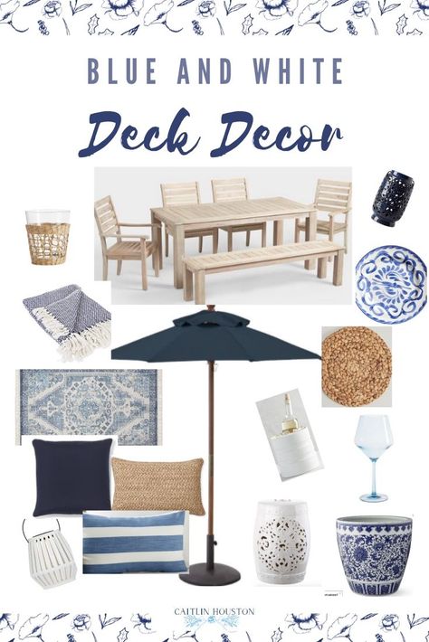 Blue Patio Decor, Blue Outdoor Decor, White Deck, Deck Decor, Blue Patio, Boho Patio, Back Deck Decorating, Small Deck Decorating Ideas, Gardening Hacks