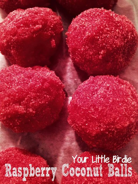 Jello Balls, No Bake Balls, Coconut Jello, Raspberry Jello, Peppermint Sugar Scrub, Jello Gelatin, Coconut Balls, Coconut Candy, Raspberry Cookies