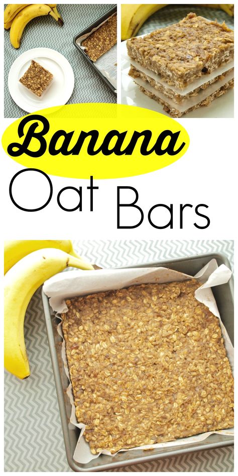 These Banana Oat Bars are gluten-free, dairy-free, and nut-free and they make a great portable snack or breakfast option.  Super easy, one-bowl recipe. Oat Bars Vegan, Banana Oat Bars, Banana Oatmeal Bars, Banana Oat, Portable Snacks, Banana Oats, Oat Bars, Banana Oatmeal, Bowl Recipe