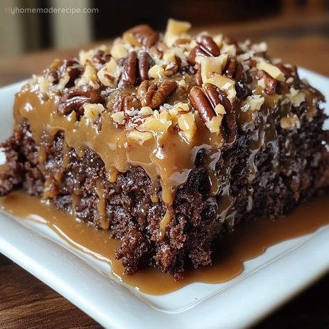 Chocolate Pudding Poke Cake Recipe, German Poke Cake, German Choc Cake Recipe, Easy Dessert Recipes Quick 3 Ingredients No Bake, German Chocolate Poke Cake Easy, Chocolate Poke Cakes, German Chocolate Poke Cake Recipes, German Chocolate Cake Mix Recipes, 9x13 Cake Recipes