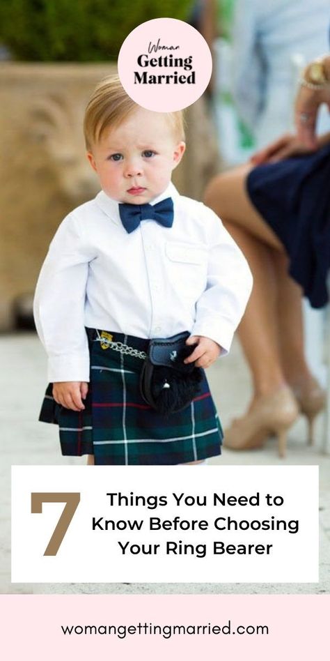 First things first: You DO NOT have to have a ring bearer, or even a flower girl for that matter. They are not required, even if you know a ton of adorable kids who would love to have the role. OK, now that THAT’S out of the way. If you want to have a ring bearer, here’s what you need to know. Ring Bearer Carrying Ideas, Ring Bearer Security Guard, Signs For Ring Bearer To Carry, What Does The Ring Bearer Carry, Funny Signs For Ring Bearer To Carry, Flower Girls And Ring Bearers, Girl Ring Bearer, First Things First, Ring Bearers