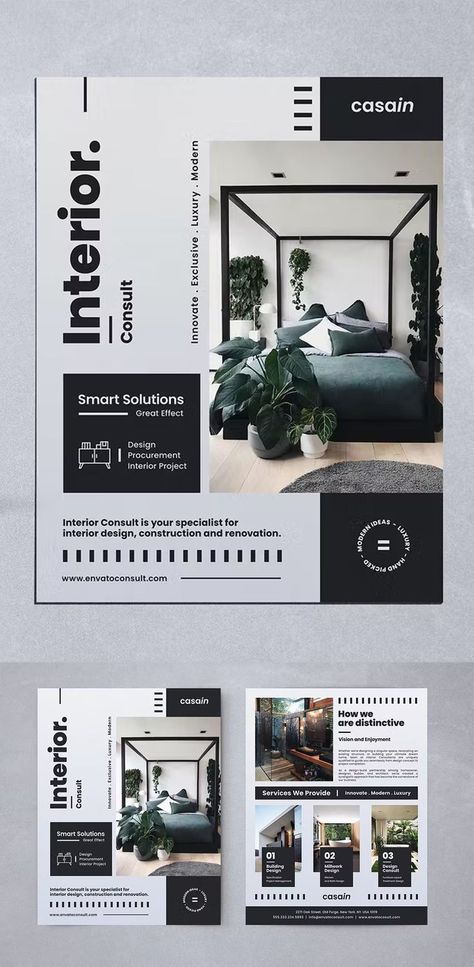 Interior Flyer Template PSD Interior Brochures, Interior Design Portfolio Layout, Interior Design Portfolios, Social Media Branding Design, Poster Design Layout, Page Layout Design, Flyer Design Layout, Graphic Design Infographic, Documents Design