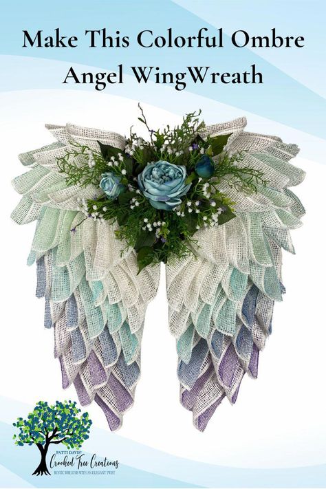 Welcome to this step-by-step DIY Angel Wing Wreath tutorial! In this video, I'll show you how to create a stunning and ethereal angel wing wreath using a col... Cemetery Wreaths Diy, Angel Wings Wreath Diy Tutorial, Angel Wing Wreath Deco Mesh, Deco Mesh Angel Wings Wreath Tutorial, Angel Wings Wreath Diy, How To Make Angel Wings Diy Tutorials, Mesh Angels How To Make A, Colorful Angel Wings, Angel Wing Wreath