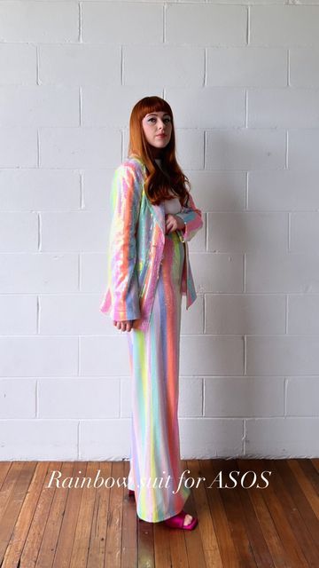 Rainbow Suit Women, Rainbow Suit, Rachel Burke, Prom Inspo, Fashion Mood Board, Very Excited, At Last, Pastel Rainbow, Rainbow Stripes