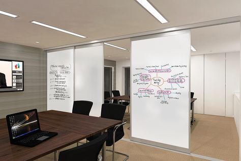 Sliding Whiteboards | Flexible Whiteboards - Fusion Sliding Office Doors, Glass Door Office, Glass Office Doors, Door Office, Office Dividers, Open Space Office, Office Meeting Room, Room Divider Doors, Glass Office