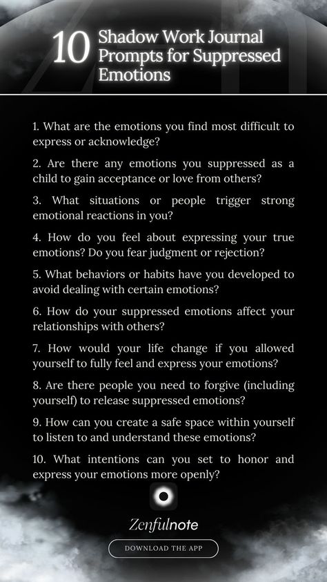 These prompts can help you delve into your inner world and uncover the emotions that need your attention and care. Shadow Work Journal Prompts, Work Journal Prompts, Suppressed Emotions, Shadow Work Journal, Work Journal, The Emotions, Inner World, Shadow Work, Journal Prompts